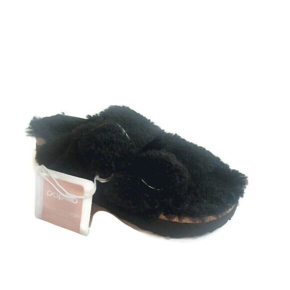 Papillio Birkenstock Arizona Big Buckle Shearling Sandals Womens 6 Teddy Black - Picture 1 of 9